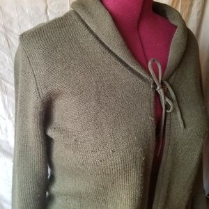 Bell sleeve olive merino wool cardigan